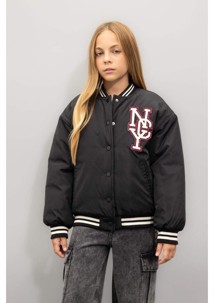 Kız Çocuk Su Geçirmez Kolej Yaka Çıtçıtlı Cepli Bomber Mont C5408A824AU