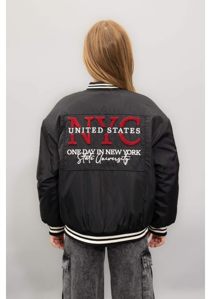 Kız Çocuk Su Geçirmez Kolej Yaka Çıtçıtlı Cepli Bomber Mont C5408A824AU