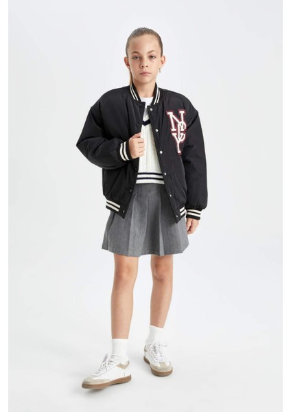 Kız Çocuk Su Geçirmez Kolej Yaka Çıtçıtlı Cepli Bomber Mont C5408A824AU