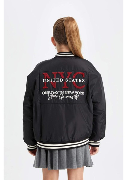 Kız Çocuk Su Geçirmez Kolej Yaka Çıtçıtlı Cepli Bomber Mont C5408A824AU