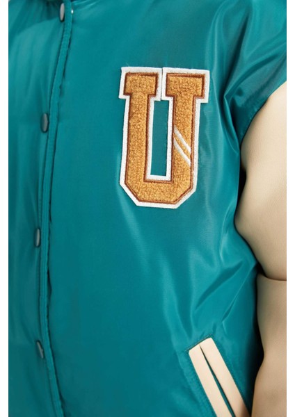 Kız Çocuk Çıkarılabilir Kapüşonlu Kolej Yaka Çıtçıtlı Cepli Bomber Mont C5407A824AU