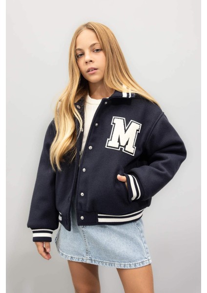 Kız Çocuk Yazı Baskılı Çıtçıtlı Ribana Kollu Kolej Mont C5406A824AU