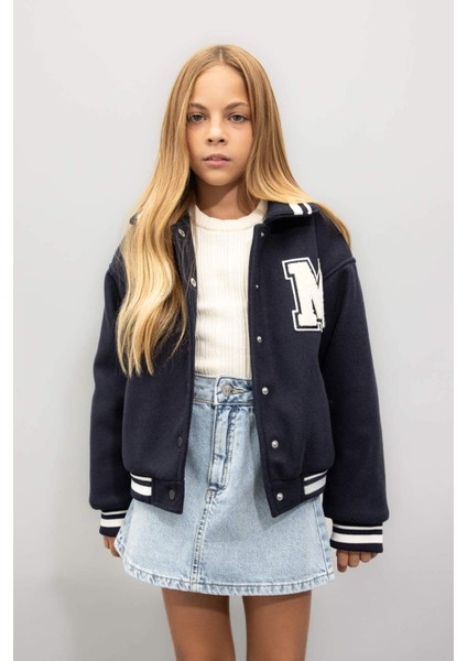 Kız Çocuk Yazı Baskılı Çıtçıtlı Ribana Kollu Kolej Mont C5406A824AU