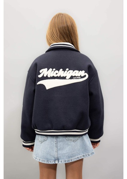 Kız Çocuk Yazı Baskılı Çıtçıtlı Ribana Kollu Kolej Mont C5406A824AU