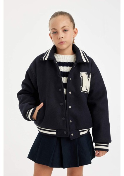 Kız Çocuk Yazı Baskılı Çıtçıtlı Ribana Kollu Kolej Mont C5406A824AU