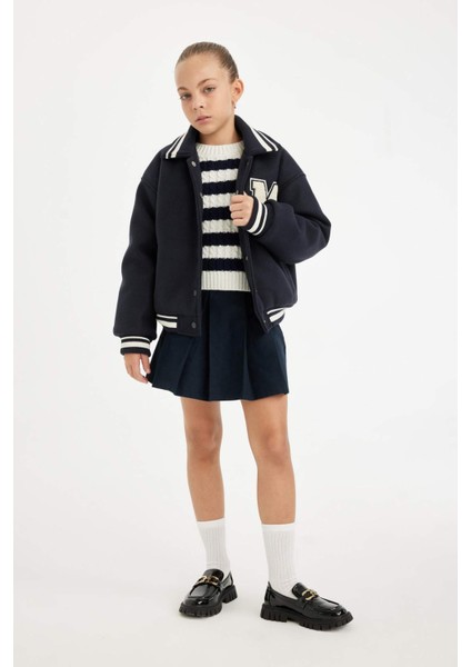 Kız Çocuk Yazı Baskılı Çıtçıtlı Ribana Kollu Kolej Mont C5406A824AU