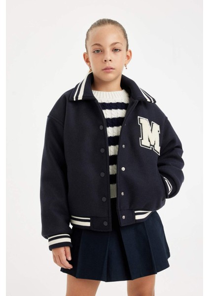 Kız Çocuk Yazı Baskılı Çıtçıtlı Ribana Kollu Kolej Mont C5406A824AU