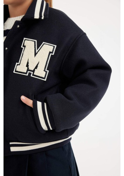 Kız Çocuk Yazı Baskılı Çıtçıtlı Ribana Kollu Kolej Mont C5406A824AU