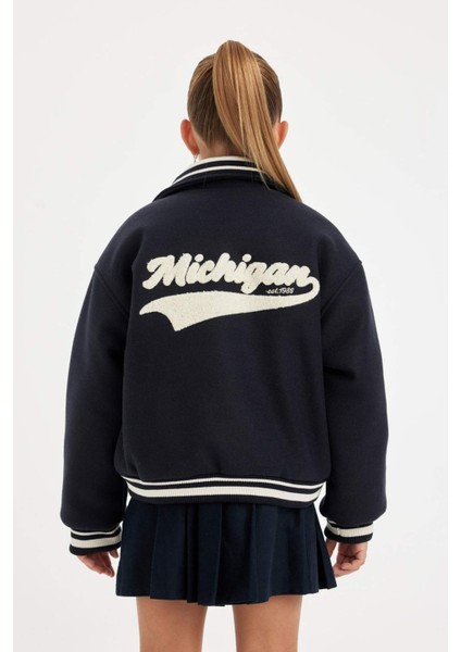 Kız Çocuk Yazı Baskılı Çıtçıtlı Ribana Kollu Kolej Mont C5406A824AU