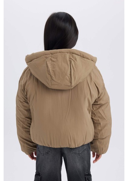 Kız Çocuk Su Geçirmez Çift Taraflı Kapüşonlu Kapitoneli Fermuarlı Cepli Şişme Mont C5492A824AU