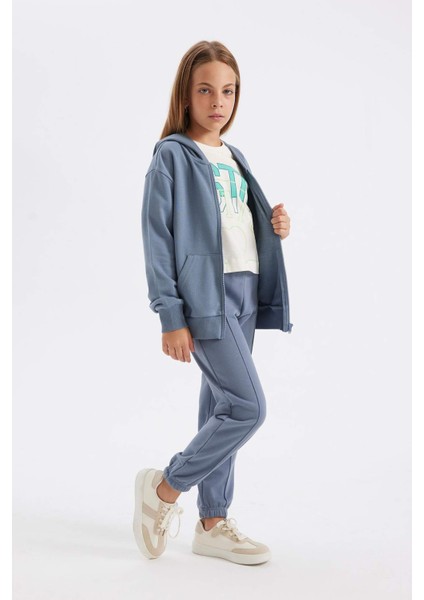 Kız Çocuk Gri Standart Fit Beli Paçası Lastikli Cepli Basic Düz Okul Jogger Eşofman Altı X9036A624AU