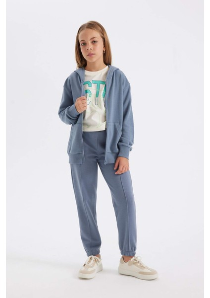 Kız Çocuk Gri Standart Fit Beli Paçası Lastikli Cepli Basic Düz Okul Jogger Eşofman Altı X9036A624AU