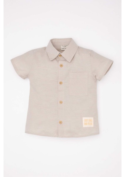 Erkek Bebek Dokuma Etiketli Kısa Kollu Basic Düz Gömlek C3417A524SM