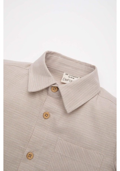 Erkek Bebek Dokuma Etiketli Kısa Kollu Basic Düz Gömlek C3417A524SM