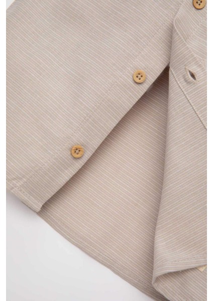 Erkek Bebek Dokuma Etiketli Kısa Kollu Basic Düz Gömlek C3417A524SM