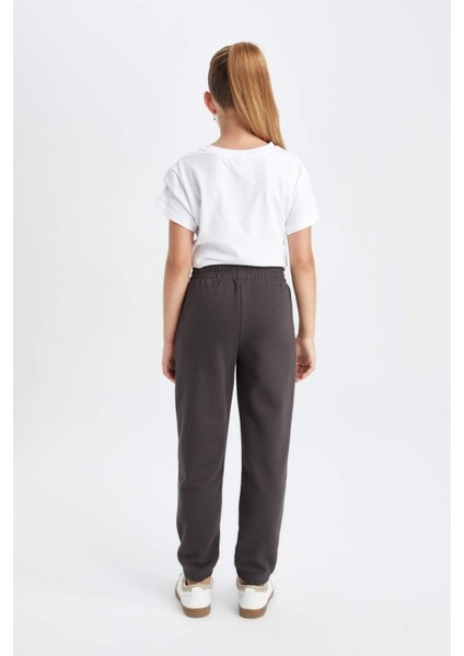 Kız Çocuk Antrasit Standart Fit Beli Paçası Lastikli Cepli Basic Düz Okul Jogger Eşofman Altı X9036A624AU