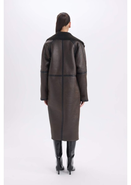 Regular Fit Smokin Yaka Suni Deri Düğmeli Cepli Pelüş Astar Parka D0840AX24WN