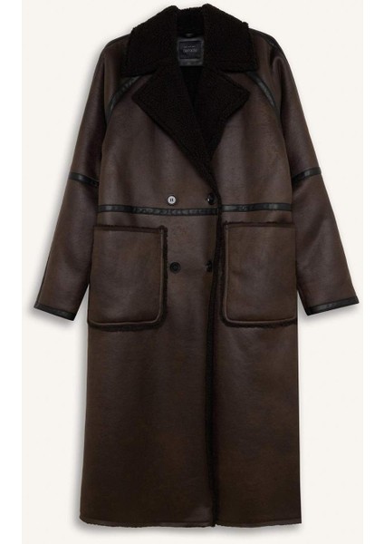 Regular Fit Smokin Yaka Suni Deri Düğmeli Cepli Pelüş Astar Parka D0840AX24WN