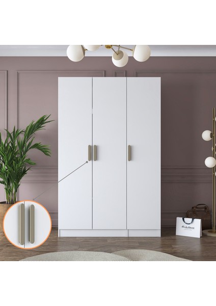 BA155 Gardırop Elbise Dolabı 3 Kapaklı 2 Çekmeceli 6 Raflı Askılı Modüler Dolap Beyaz modelleri