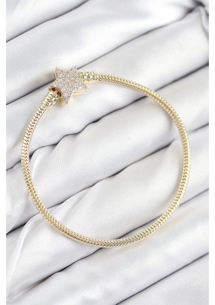 Bfs Pirinç Charm Zirkon Taşlı Yıldız Model Gold Renk Kadın Bileklik
