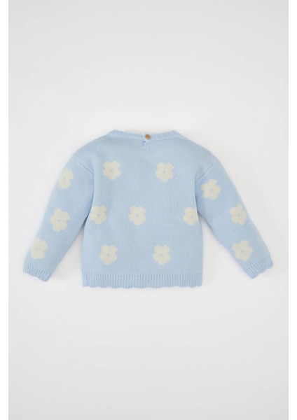 Kız Bebek Mavi Bisiklet Yaka Çiçekli Triko Kazak C8309A524WN