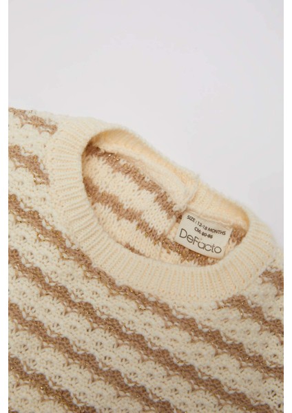 Kız Bebek Bisiklet Yaka Çizgili Triko Kazak C8273A524WN