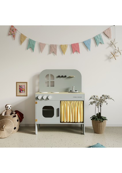 Eternal Sunshine Montessori Ahşap Mutfak Oyuncak Seti Doğal ve Güvenli Eğitici Ihlamur Yeşili