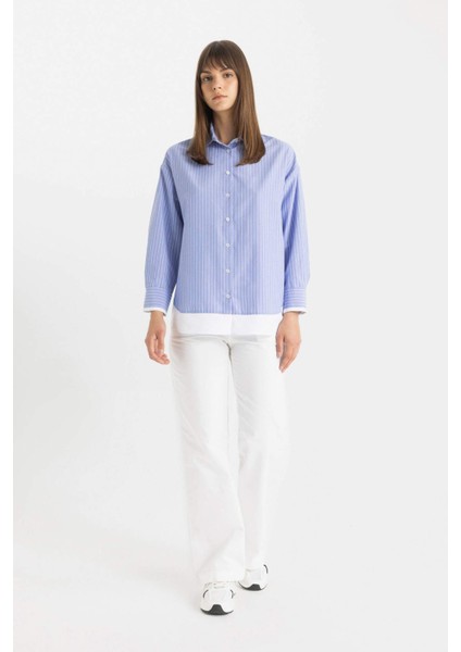 Relax Fit Çizgili Poplin Uzun Kollu Tesettür Gömlek Tunik C9431AX24SM