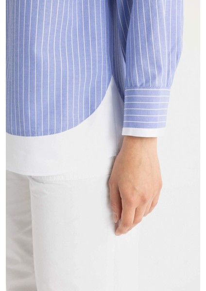 Relax Fit Çizgili Poplin Uzun Kollu Tesettür Gömlek Tunik C9431AX24SM
