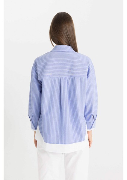 Relax Fit Çizgili Poplin Uzun Kollu Tesettür Gömlek Tunik C9431AX24SM