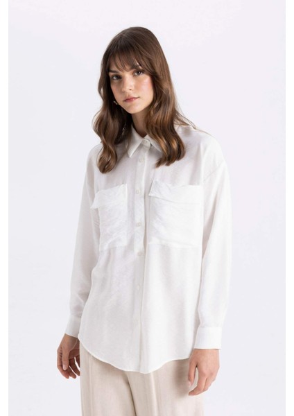 Relax Fit Uzun Kollu Beyaz Tesettür Gömlek Tunik C8671AX24SM