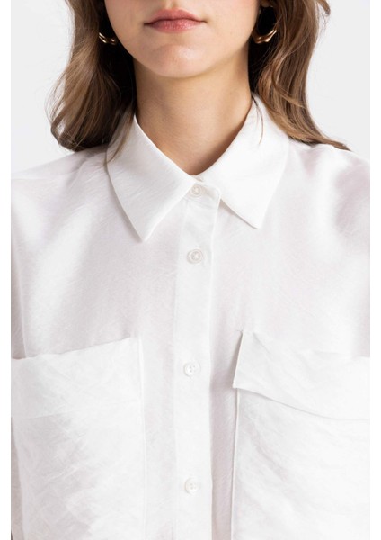 Relax Fit Uzun Kollu Beyaz Tesettür Gömlek Tunik C8671AX24SM