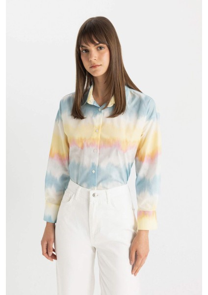 Relax Fit Degrade Pamuklu Uzun Kollu Gömlek Tunik