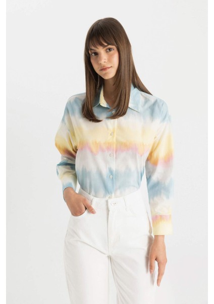 Relax Fit Degrade Pamuklu Uzun Kollu Gömlek Tunik