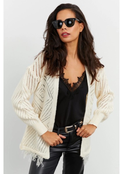 Kadın Ekru Ajurlu Hırka YV104-90