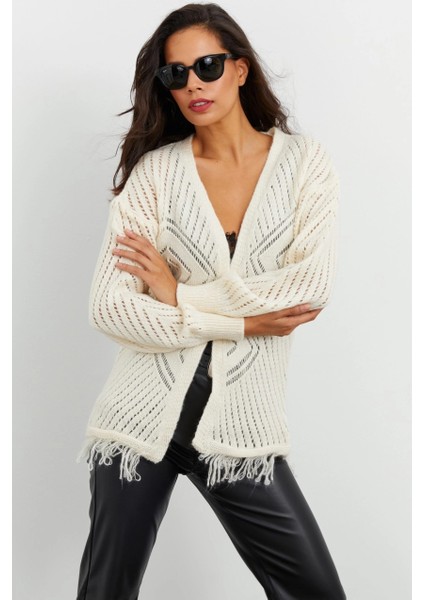 Kadın Ekru Ajurlu Hırka YV104-90 modelleri