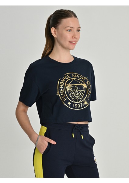 Kadın Gold Logolu Trıbun Tshırt 1907 Modeli Şık Lacivert Renk modelleri