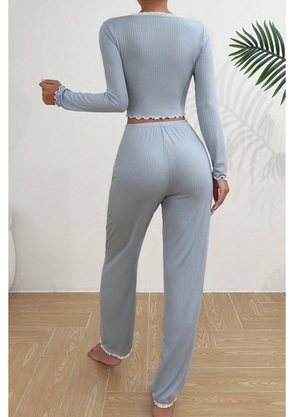 Önden Düğmeli Uzun Kollu Şık Pijama Takımı modelleri