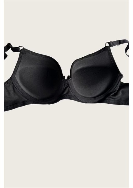 Siyah-Kırmızı 2'li Mikro Kumaş Push Up Dolgulu Balenli Günlük Destekli Sütyen fiyatları
