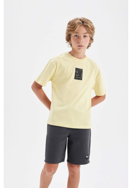 Erkek Çocuk Oversize Geniş Kalıp Bisiklet Yaka Baskılı Kısa Kollu Tişört D0979A824AU