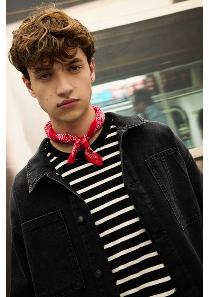 %100 Pamuk Boxy Fit Jean Uzun Kollu Gömlek Ceket C7539AX24AU