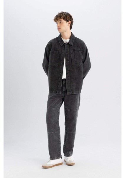 %100 Pamuk Boxy Fit Jean Uzun Kollu Gömlek Ceket C7539AX24AU