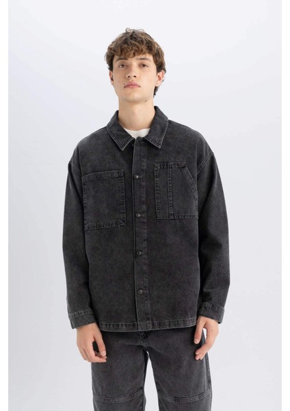 %100 Pamuk Boxy Fit Jean Uzun Kollu Gömlek Ceket C7539AX24AU