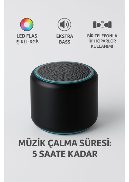 Realme C61 Uyumlu Kompakt Bluetooth Hoparlör – Uzun Pil Ömrü (5 Saat) | Kablosuz Hoparlör