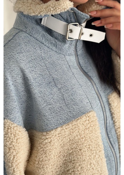 Kadın Kot Detaylı Astarlı Peluş Kürk Ceket – Yüksek Yaka & Mevsimlik Şıklık fiyatları