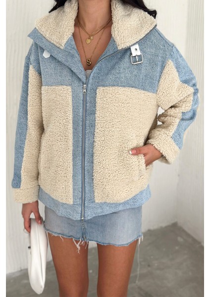 Kadın Kot Detaylı Astarlı Peluş Kürk Ceket – Yüksek Yaka & Mevsimlik Şıklık modelleri