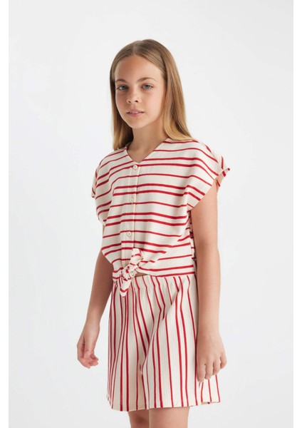 Kız Çocuk Çizgili Kısa Kollu Tulum C9771A824HS