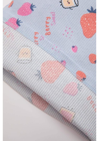 Kız Bebek Pijama Takımı Fitilli Kaşkorse Desenli Kısa Kollu Üst Uzun Alt C3477A524SM