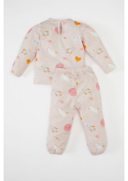 Kız Bebek Pijama Takım Desenli Penye Uzun Kollu Üst Beli Lastikli Uzun Alt C9637A524AU