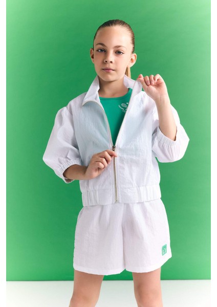 Kız Çocuk Dik Yaka Baskılı Fermuarlı Yarım Kollu Spor Hırka C4733A824SM